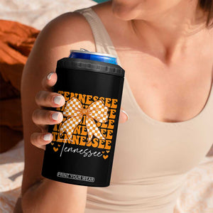 Vintage Tennessee Coquette Bow 4 in 1 Can Cooler Tumbler Retro TN Orange Checkered Print US State TS10 Print Your Wear