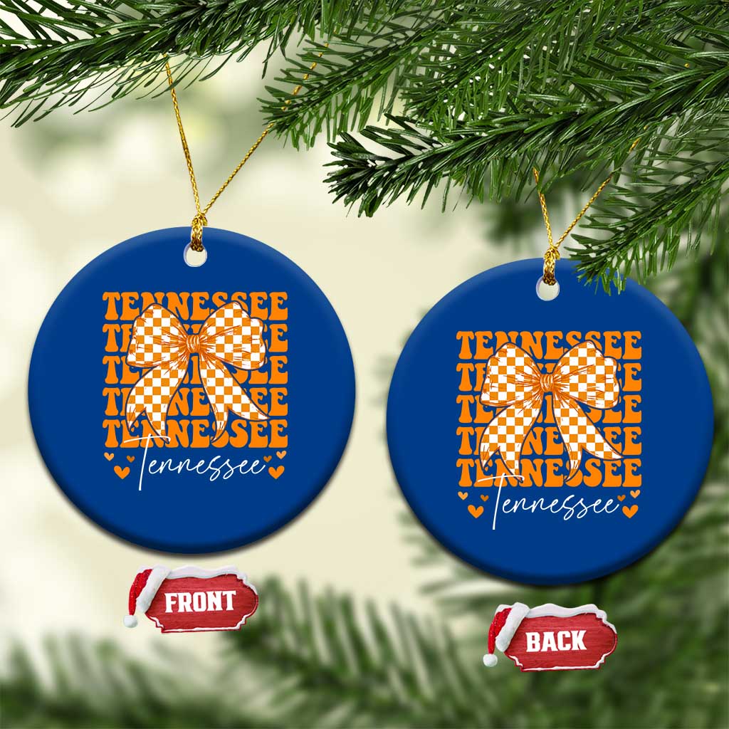 Vintage Tennessee Coquette Bow Ceramic Ornament Retro TN Orange Checkered Print US State TS10 1pc Blue Print Your Wear