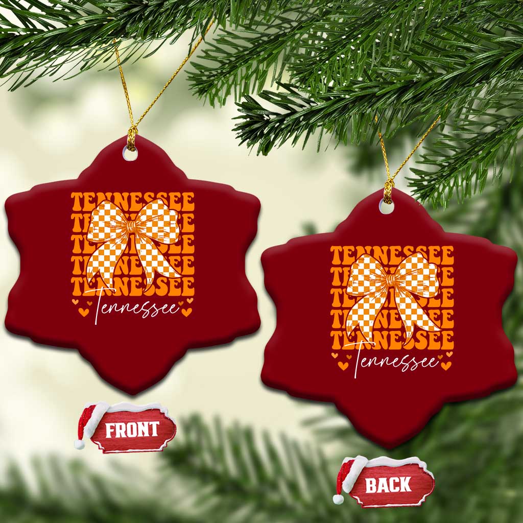 Vintage Tennessee Coquette Bow Ceramic Ornament Retro TN Orange Checkered Print US State TS10 Print Your Wear