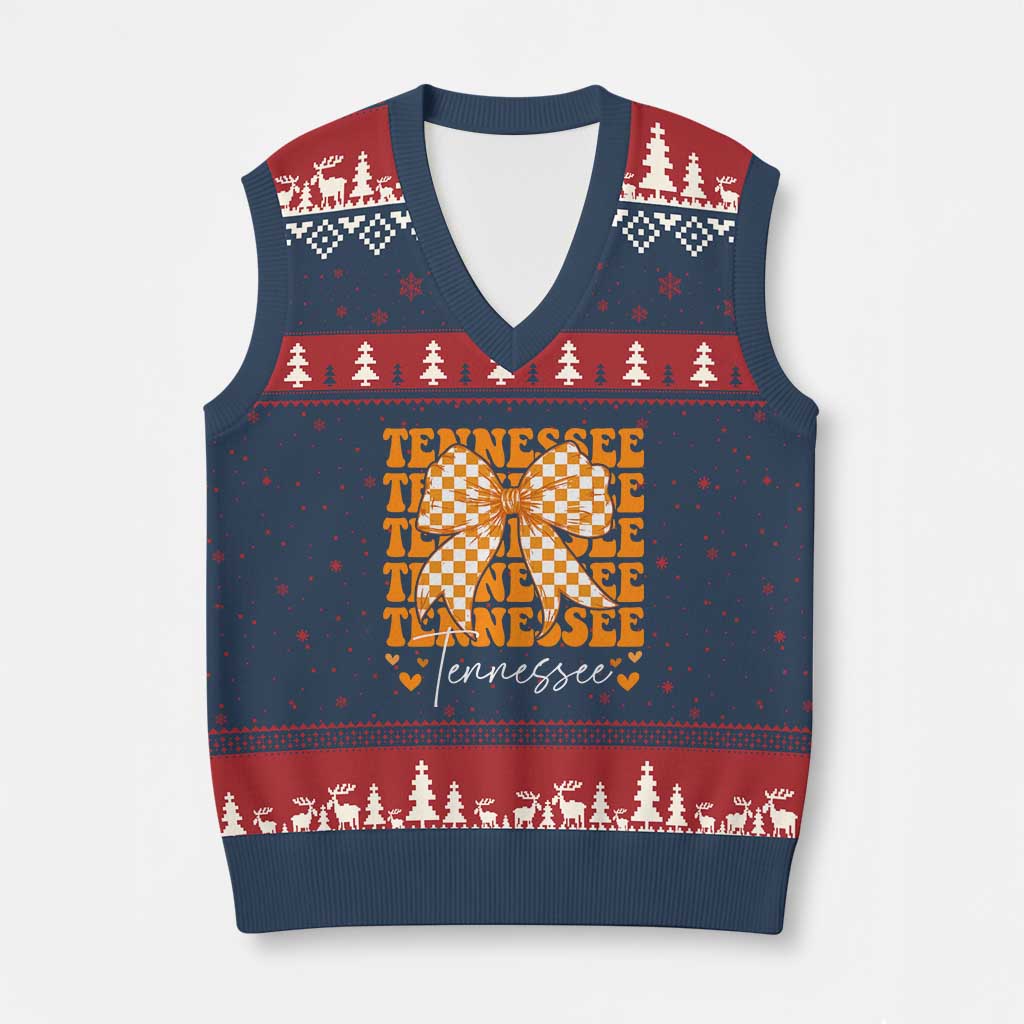 Vintage Tennessee Coquette Bow V-Neck Knit Sweater Vest Retro TN Orange Checkered Print US State TS10 Navy Red Print Your Wear
