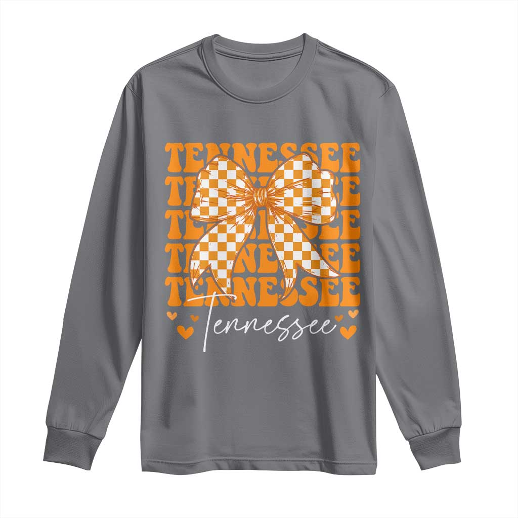 Vintage Tennessee Coquette Bow Long Sleeve Shirt Retro TN Orange Checkered Print US State TS10 Charcoal Print Your Wear