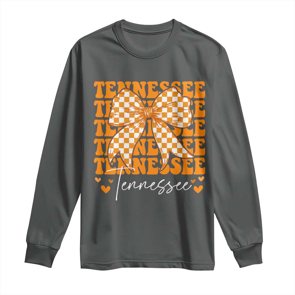 Vintage Tennessee Coquette Bow Long Sleeve Shirt Retro TN Orange Checkered Print US State TS10 Dark Heather Print Your Wear