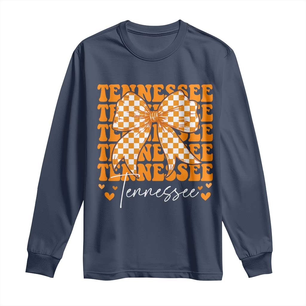 Vintage Tennessee Coquette Bow Long Sleeve Shirt Retro TN Orange Checkered Print US State TS10 Navy Print Your Wear