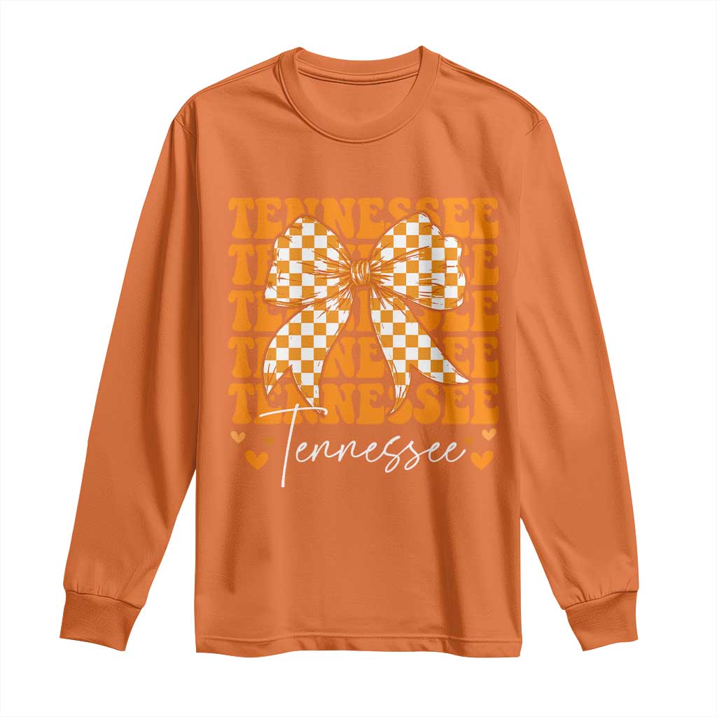 Vintage Tennessee Coquette Bow Long Sleeve Shirt Retro TN Orange Checkered Print US State TS10 Orange Print Your Wear