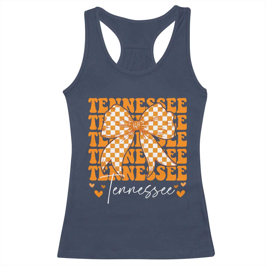 Vintage Tennessee Coquette Bow Racerback Tank Top Retro TN Orange Checkered Print US State TS10 Navy Print Your Wear