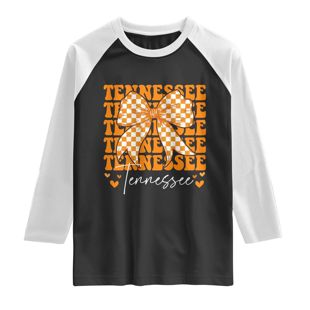 Vintage Tennessee Coquette Bow Raglan Shirt Retro TN Orange Checkered Print US State TS10 Black White Print Your Wear