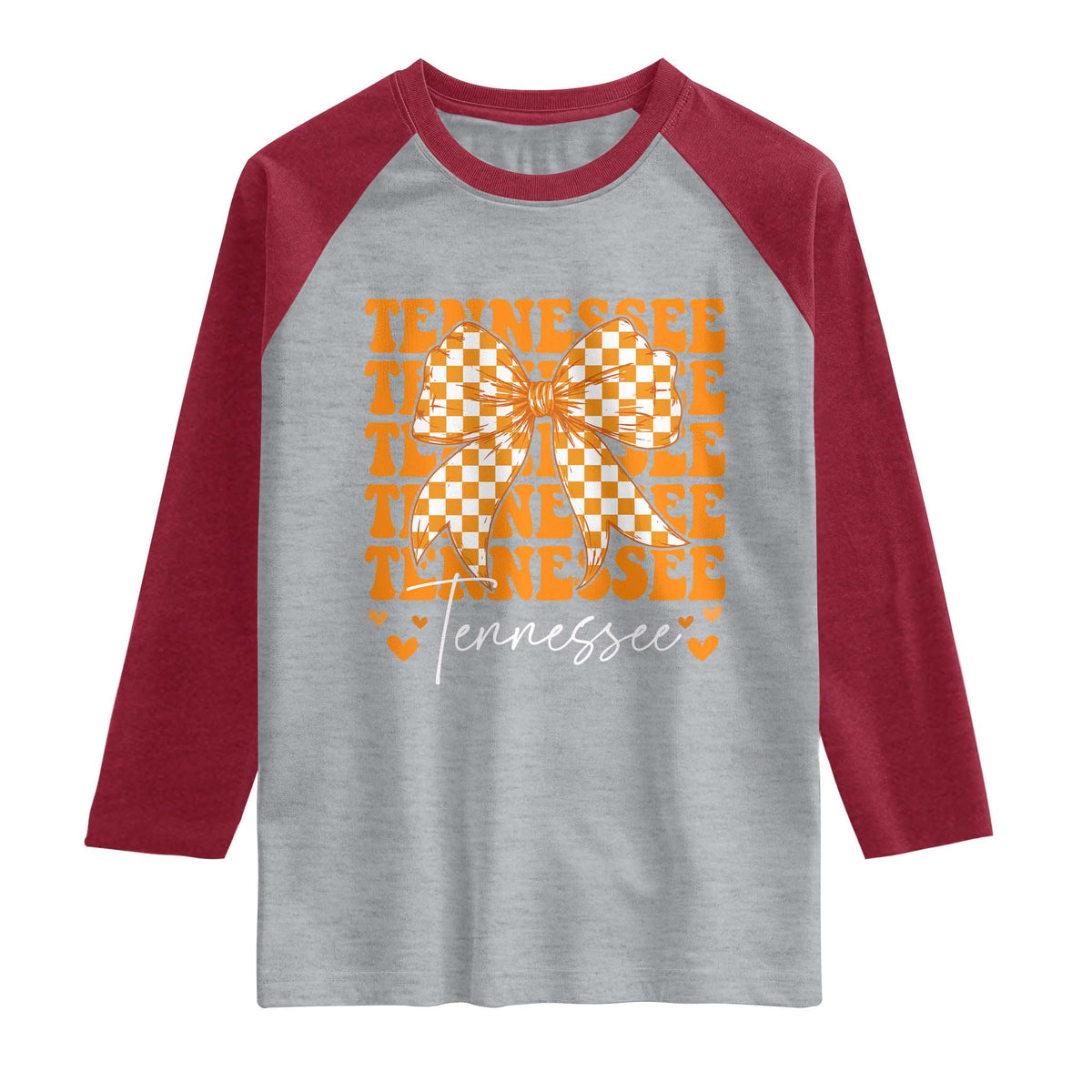 Vintage Tennessee Coquette Bow Raglan Shirt Retro TN Orange Checkered Print US State TS10 Heather Gray Heather Red Print Your Wear