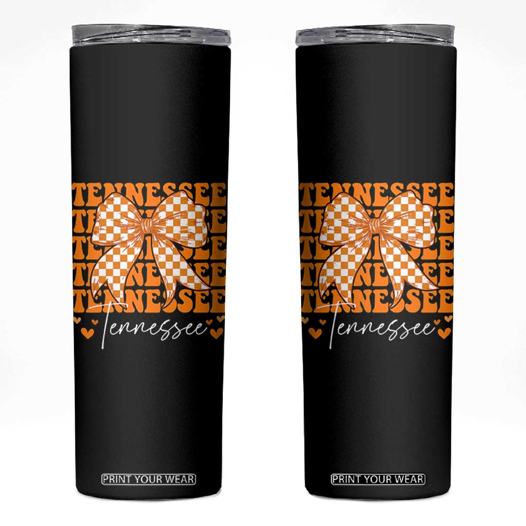 Vintage Tennessee Coquette Bow Skinny Tumbler Retro TN Orange Checkered Print US State TS10 Black Print Your Wear