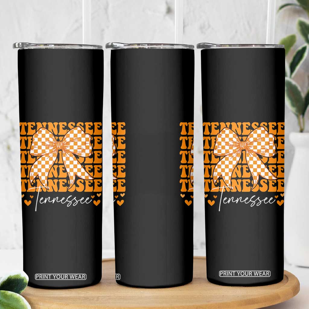 Vintage Tennessee Coquette Bow Skinny Tumbler Retro TN Orange Checkered Print US State TS10 Print Your Wear