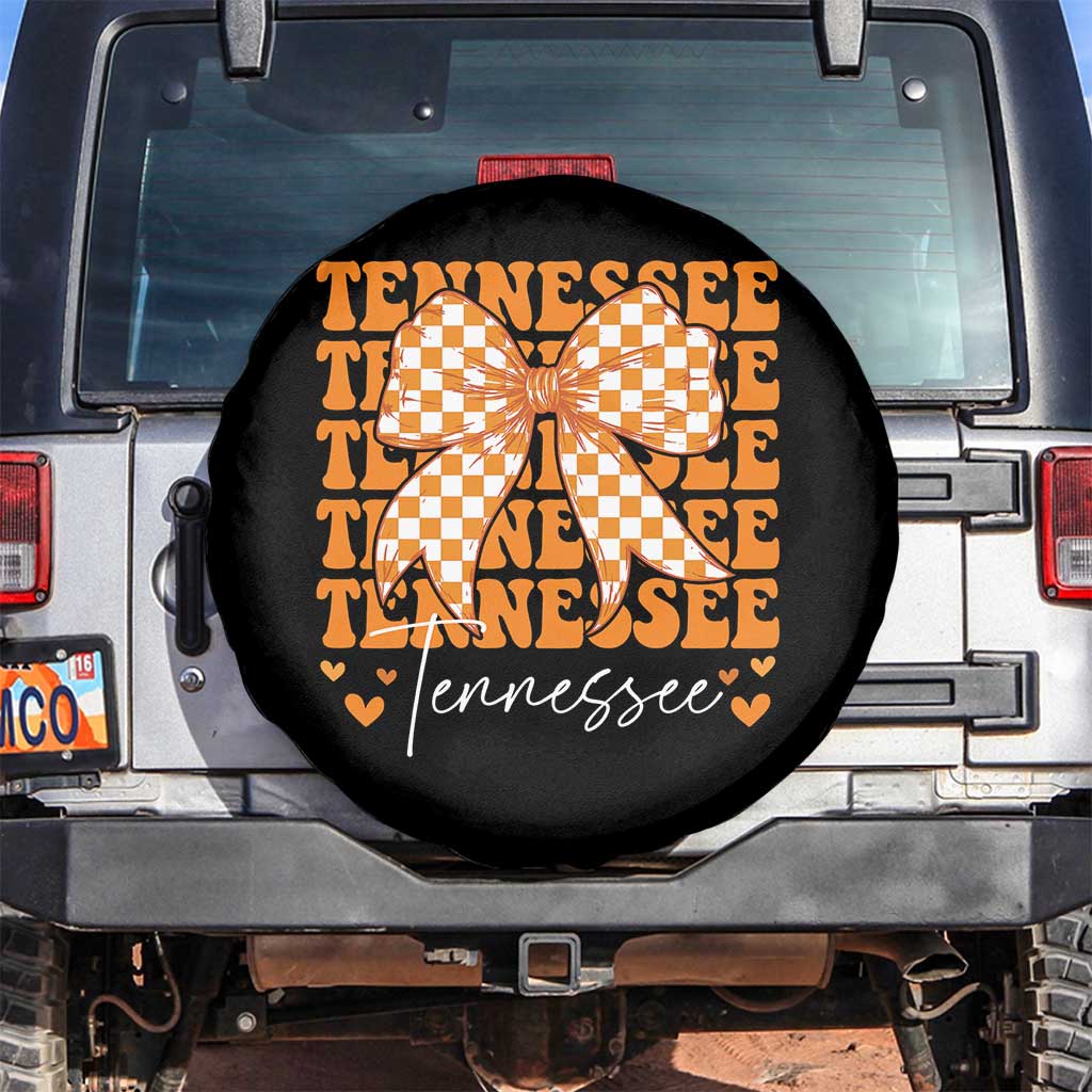 Vintage Tennessee Coquette Bow Spare Tire Cover Retro TN Orange Checkered Print US State TS10 No hole Black Print Your Wear