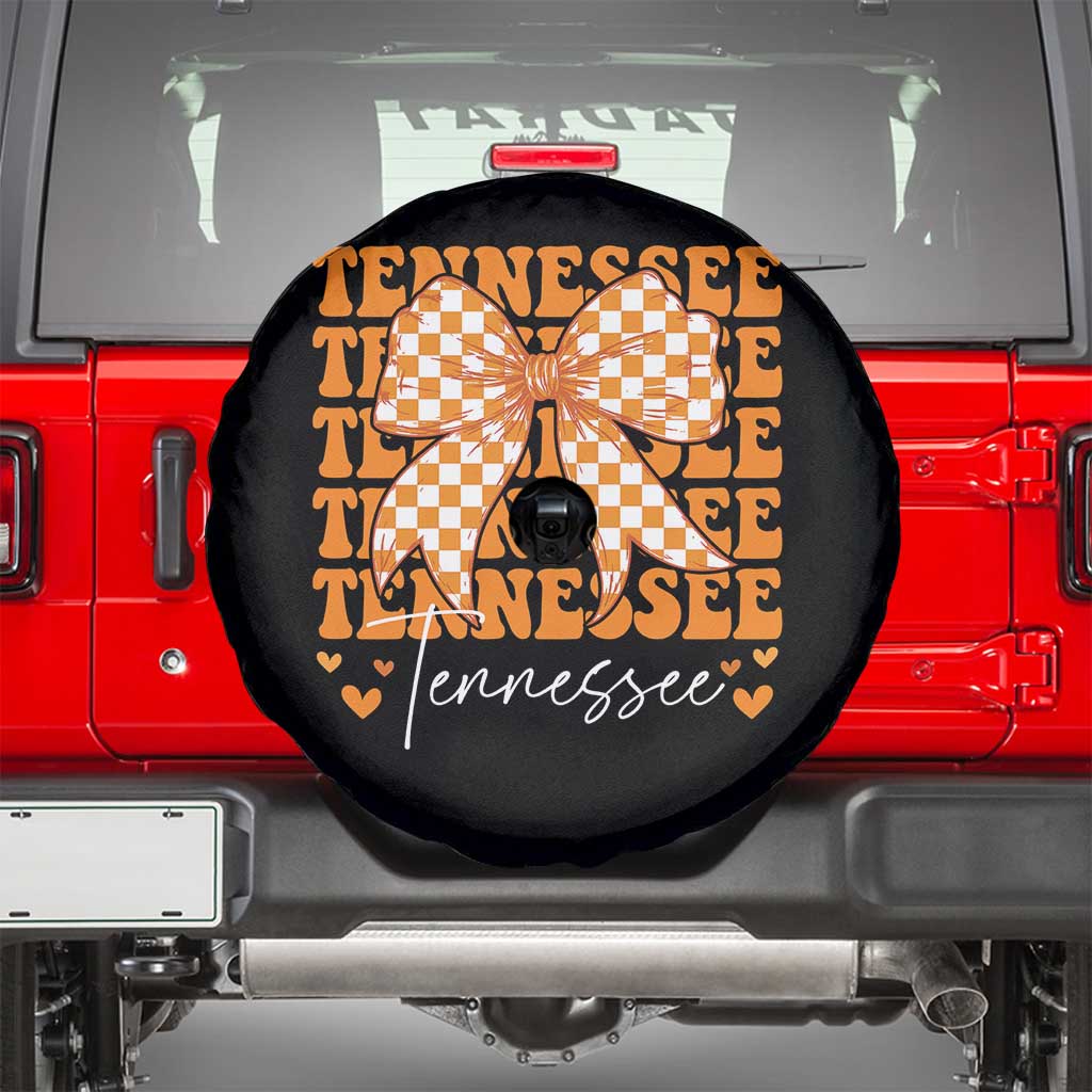 Vintage Tennessee Coquette Bow Spare Tire Cover Retro TN Orange Checkered Print US State TS10 Black Print Your Wear