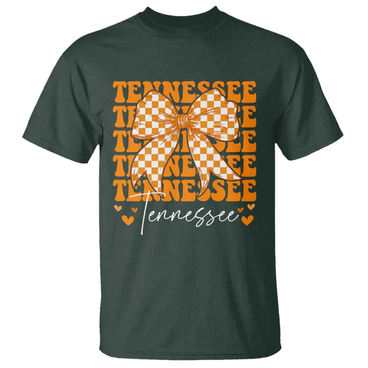 Vintage Tennessee Coquette Bow T Shirt Retro TN Orange Checkered Print US State TS10 Dark Forest Green Print Your Wear