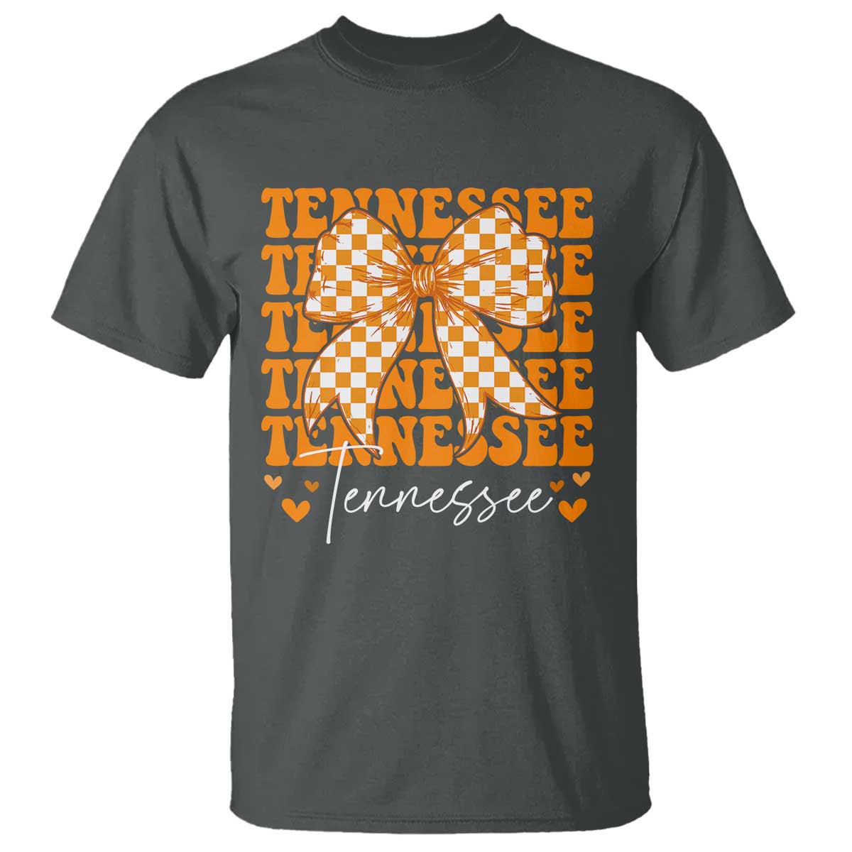 Vintage Tennessee Coquette Bow T Shirt Retro TN Orange Checkered Print US State TS10 Dark Heather Print Your Wear