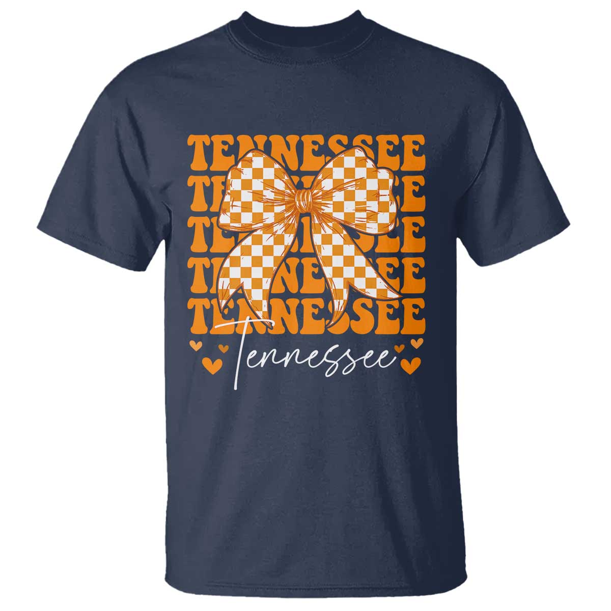 Vintage Tennessee Coquette Bow T Shirt Retro TN Orange Checkered Print US State TS10 Navy Print Your Wear