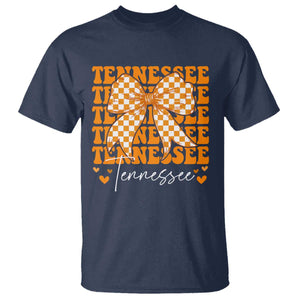 Vintage Tennessee Coquette Bow T Shirt Retro TN Orange Checkered Print US State TS10 Navy Print Your Wear