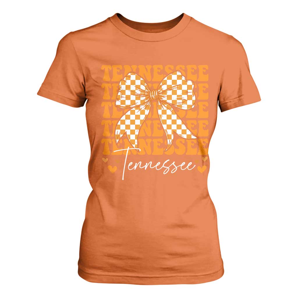Vintage Tennessee Coquette Bow T Shirt For Women Retro TN Orange Checkered Print US State TS10 Orange Print Your Wear