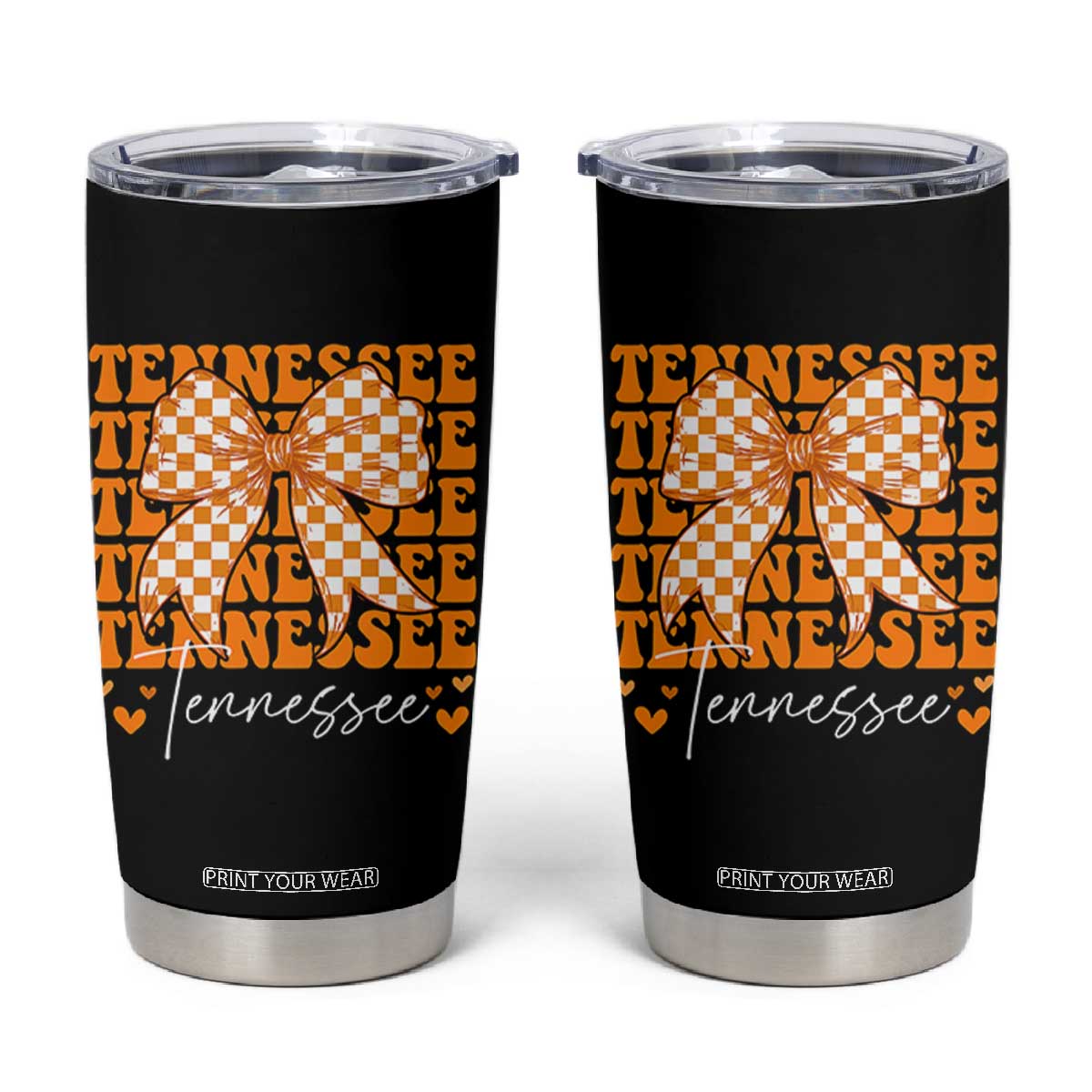 Vintage Tennessee Coquette Bow Tumbler Cup Retro TN Orange Checkered Print US State TS10 Black Print Your Wear