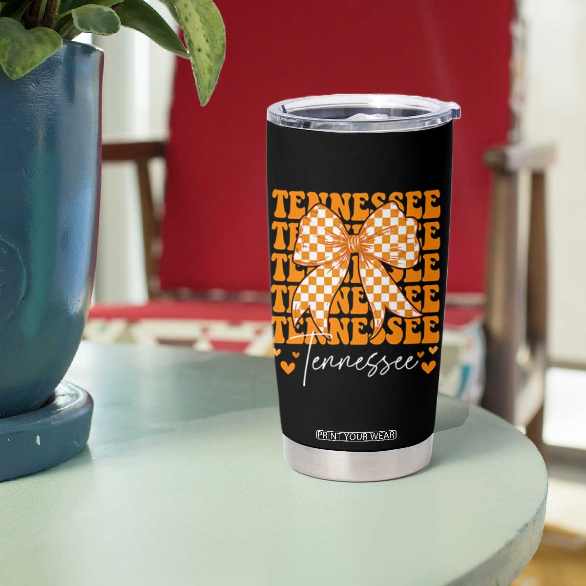 Vintage Tennessee Coquette Bow Tumbler Cup Retro TN Orange Checkered Print US State TS10 Print Your Wear