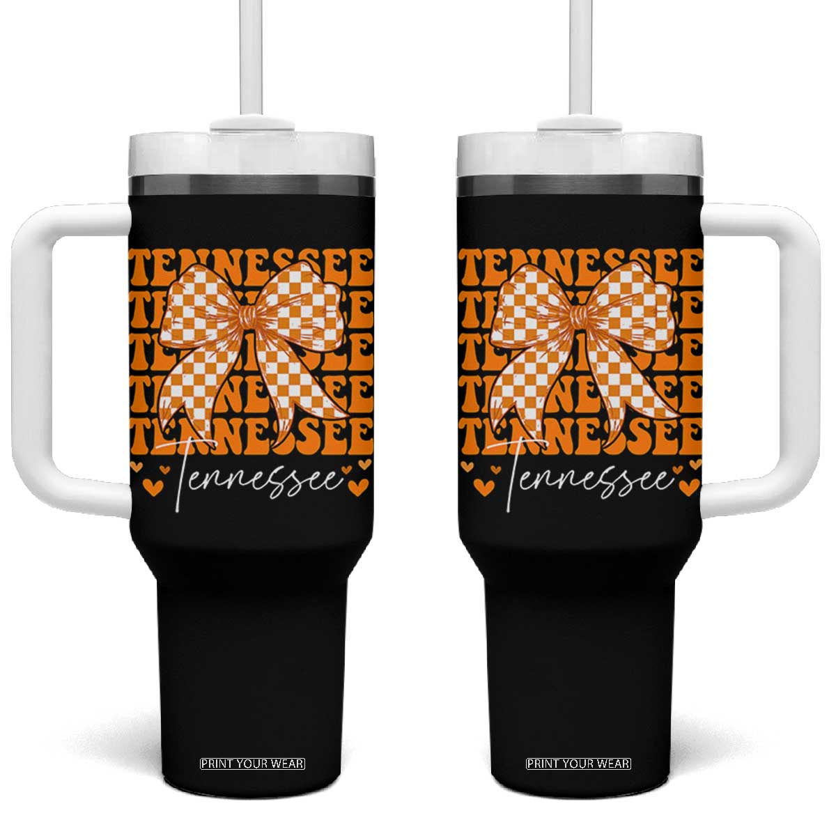 Vintage Tennessee Coquette Bow Tumbler With Handle Retro TN Orange Checkered Print US State TS10 One Size: 40 oz Black Print Your Wear