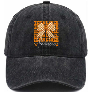 Vintage Tennessee Coquette Bow Washed Cotton Baseball Cap Retro TN Orange Checkered Print US State TS10 Print Your Wear