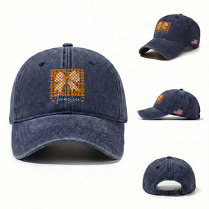 Vintage Tennessee Coquette Bow Washed Cotton Baseball Cap Retro TN Orange Checkered Print US State TS10 Washed Cap Universal Fit Navy Print Your Wear