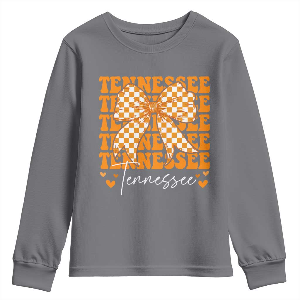 Vintage Tennessee Coquette Bow Youth Sweatshirt Retro TN Orange Checkered Print US State TS10 Charcoal Print Your Wear