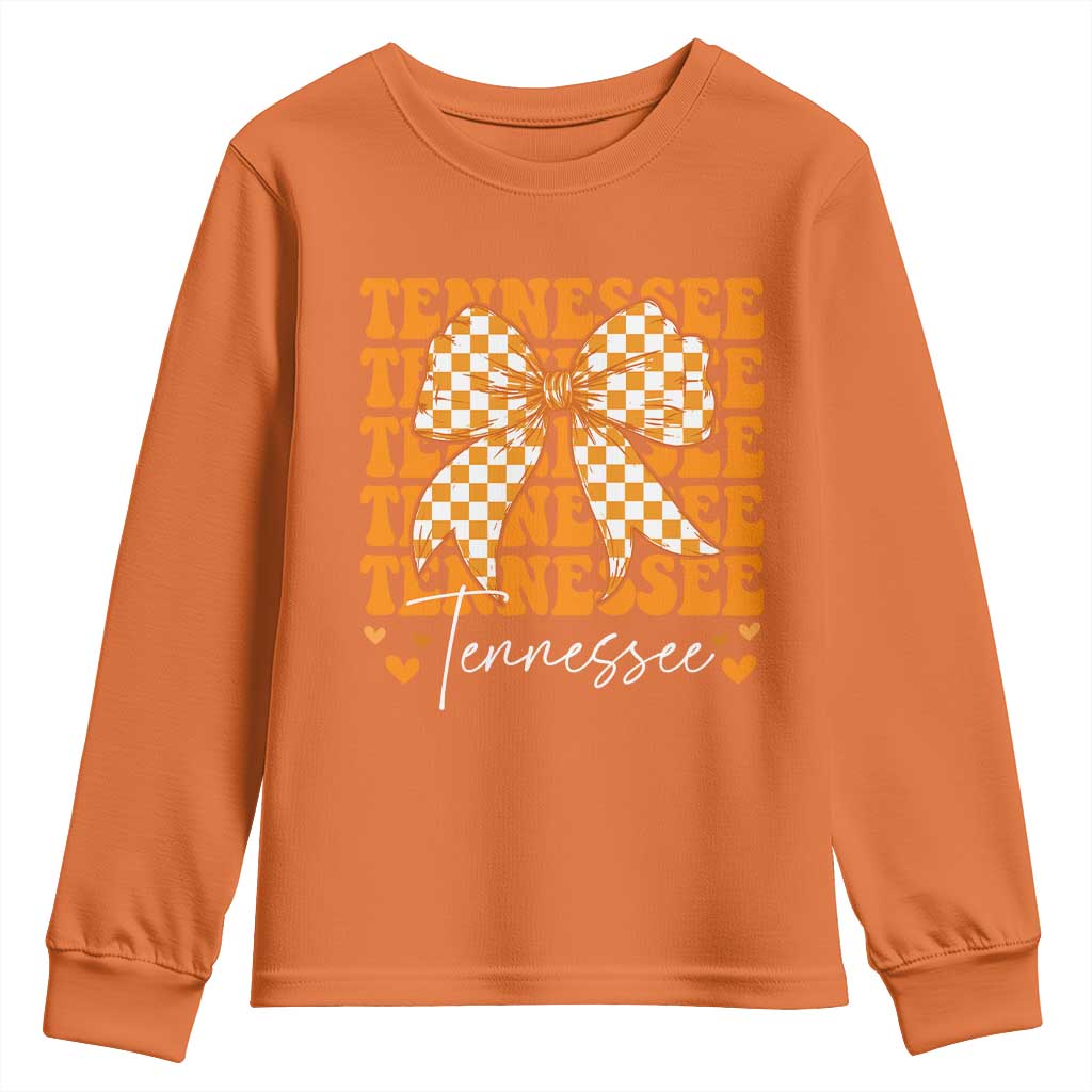 Vintage Tennessee Coquette Bow Youth Sweatshirt Retro TN Orange Checkered Print US State TS10 Orange Print Your Wear