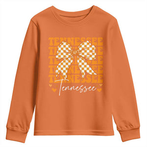 Vintage Tennessee Coquette Bow Youth Sweatshirt Retro TN Orange Checkered Print US State TS10 Orange Print Your Wear