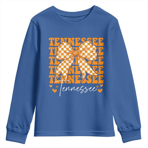 Vintage Tennessee Coquette Bow Youth Sweatshirt Retro TN Orange Checkered Print US State TS10 Royal Blue Print Your Wear