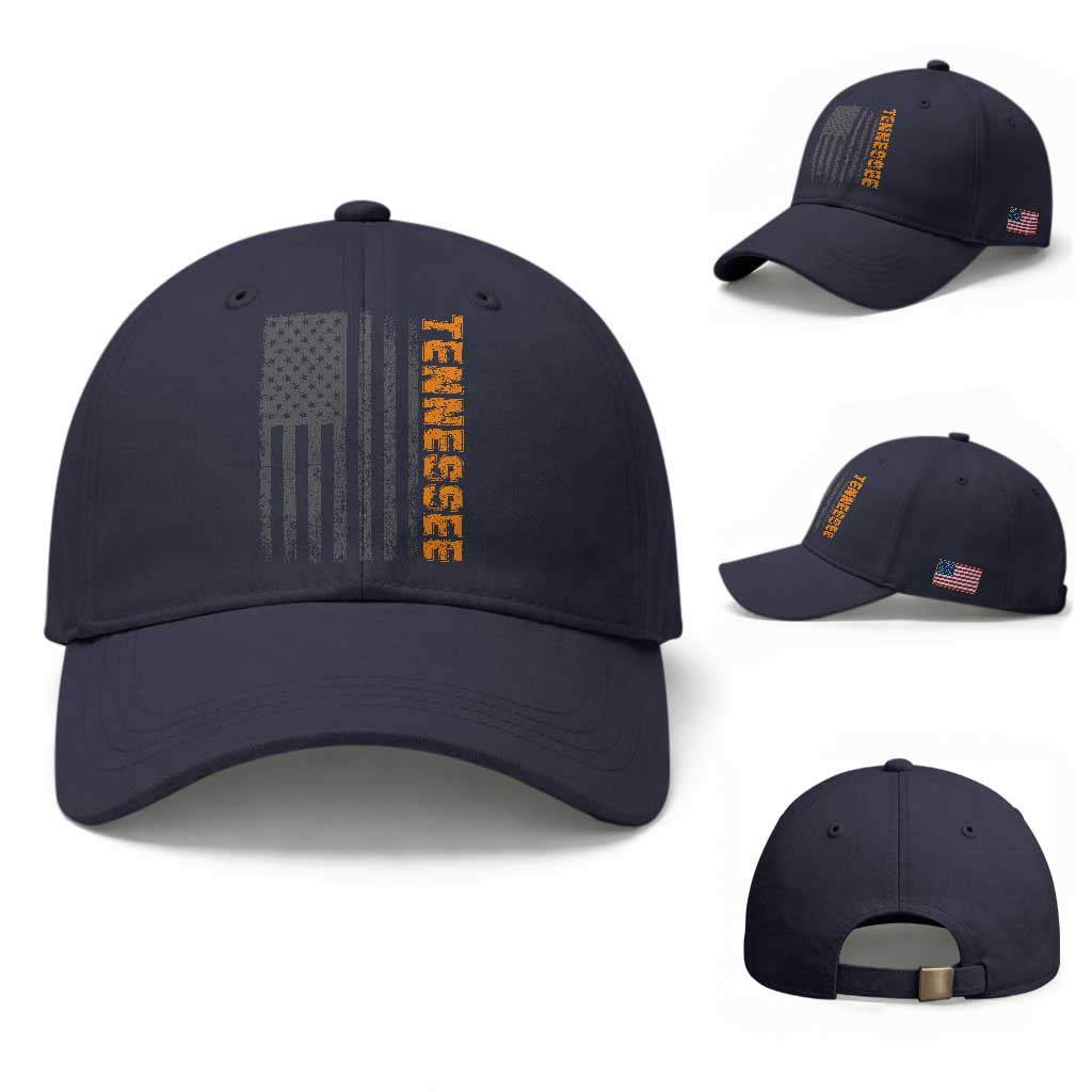 Vintage Tennessee Baseball Cap Retro Orange TN USA Flag Patriotic US State TS10 Baseball Cap Universal Fit Navy Print Your Wear