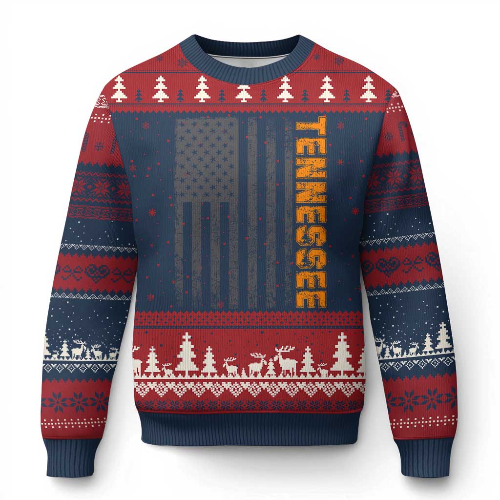 Vintage Tennessee Ugly Christmas Sweater Retro Orange TN USA Flag Patriotic US State TS10 Navy Red Print Your Wear
