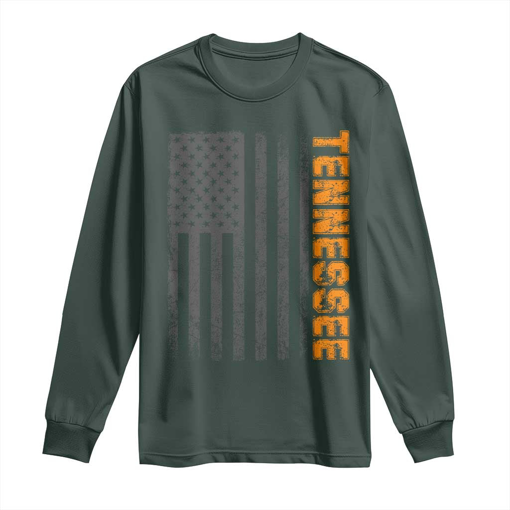 Vintage Tennessee Long Sleeve Shirt Retro Orange TN USA Flag Patriotic US State TS10 Dark Forest Green Print Your Wear