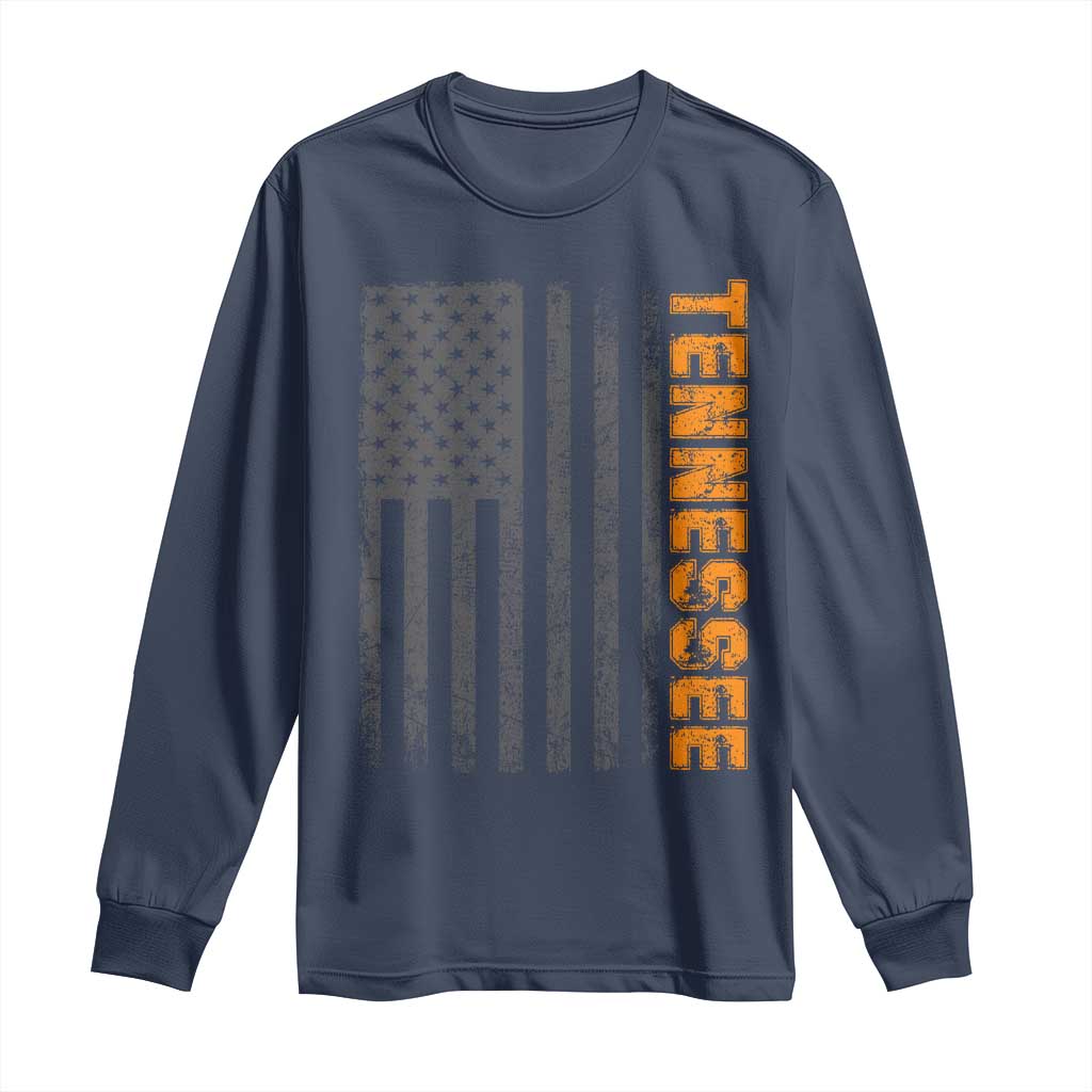 Vintage Tennessee Long Sleeve Shirt Retro Orange TN USA Flag Patriotic US State TS10 Navy Print Your Wear