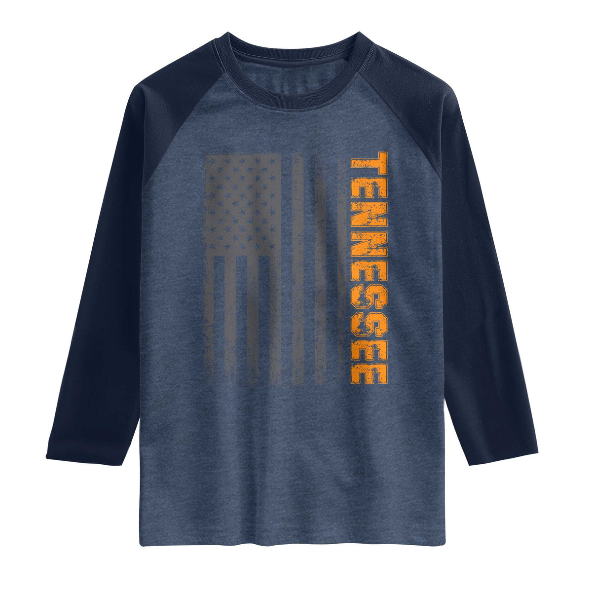 Vintage Tennessee Raglan Shirt Retro Orange TN USA Flag Patriotic US State TS10 Heather Denim Navy Print Your Wear