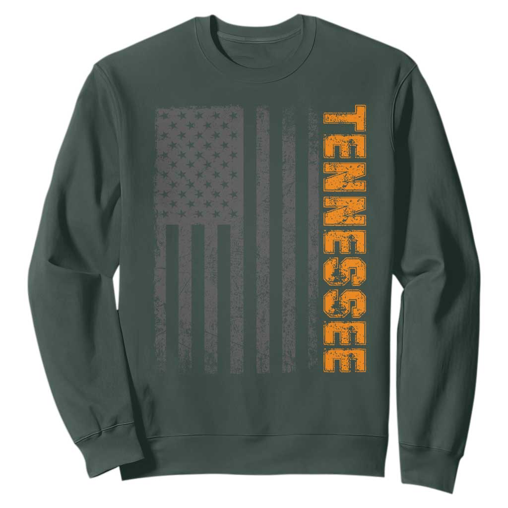 Vintage Tennessee Sweatshirt Retro Orange TN USA Flag Patriotic US State TS10 Dark Forest Green Print Your Wear