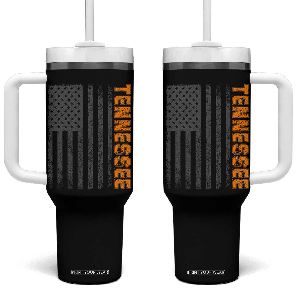 Vintage Tennessee Tumbler With Handle Retro Orange TN USA Flag Patriotic US State TS10 One Size: 40 oz Black Print Your Wear