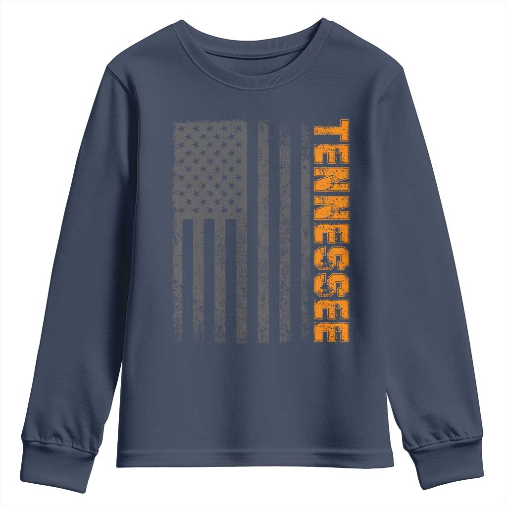 Vintage Tennessee Youth Sweatshirt Retro Orange TN USA Flag Patriotic US State TS10 Navy Print Your Wear