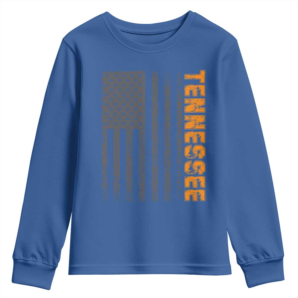 Vintage Tennessee Youth Sweatshirt Retro Orange TN USA Flag Patriotic US State TS10 Royal Blue Print Your Wear
