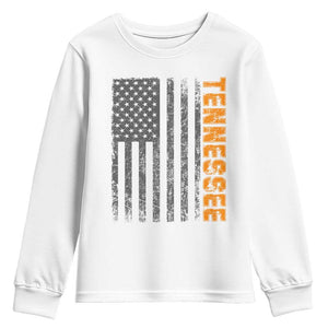 Vintage Tennessee Youth Sweatshirt Retro Orange TN USA Flag Patriotic US State TS10 White Print Your Wear