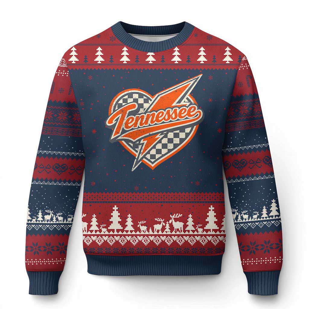 Vintage Tennessee Ugly Christmas Sweater Checkered Heart Love TN Orange US State TS10 Navy Red Print Your Wear