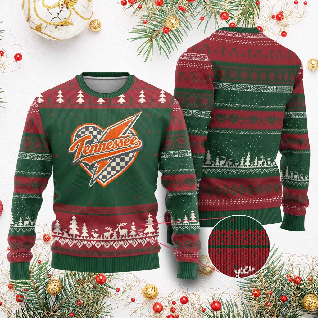 Vintage Tennessee Ugly Christmas Sweater Checkered Heart Love TN Orange US State TS10 Red Green Print Your Wear