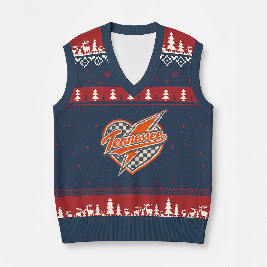 Vintage Tennessee V-Neck Knit Sweater Vest Checkered Heart Love TN Orange US State TS10 Navy Red Print Your Wear