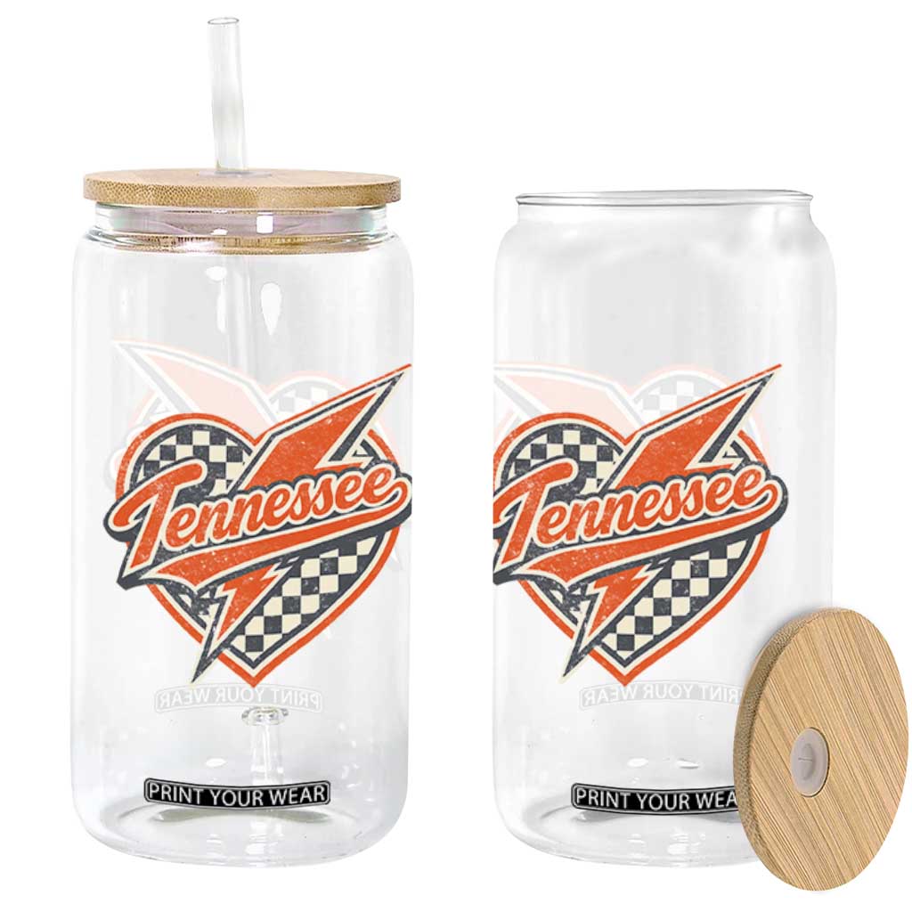 Vintage Tennessee Glass Can Checkered Heart Love TN Orange US State TS10 Print Your Wear