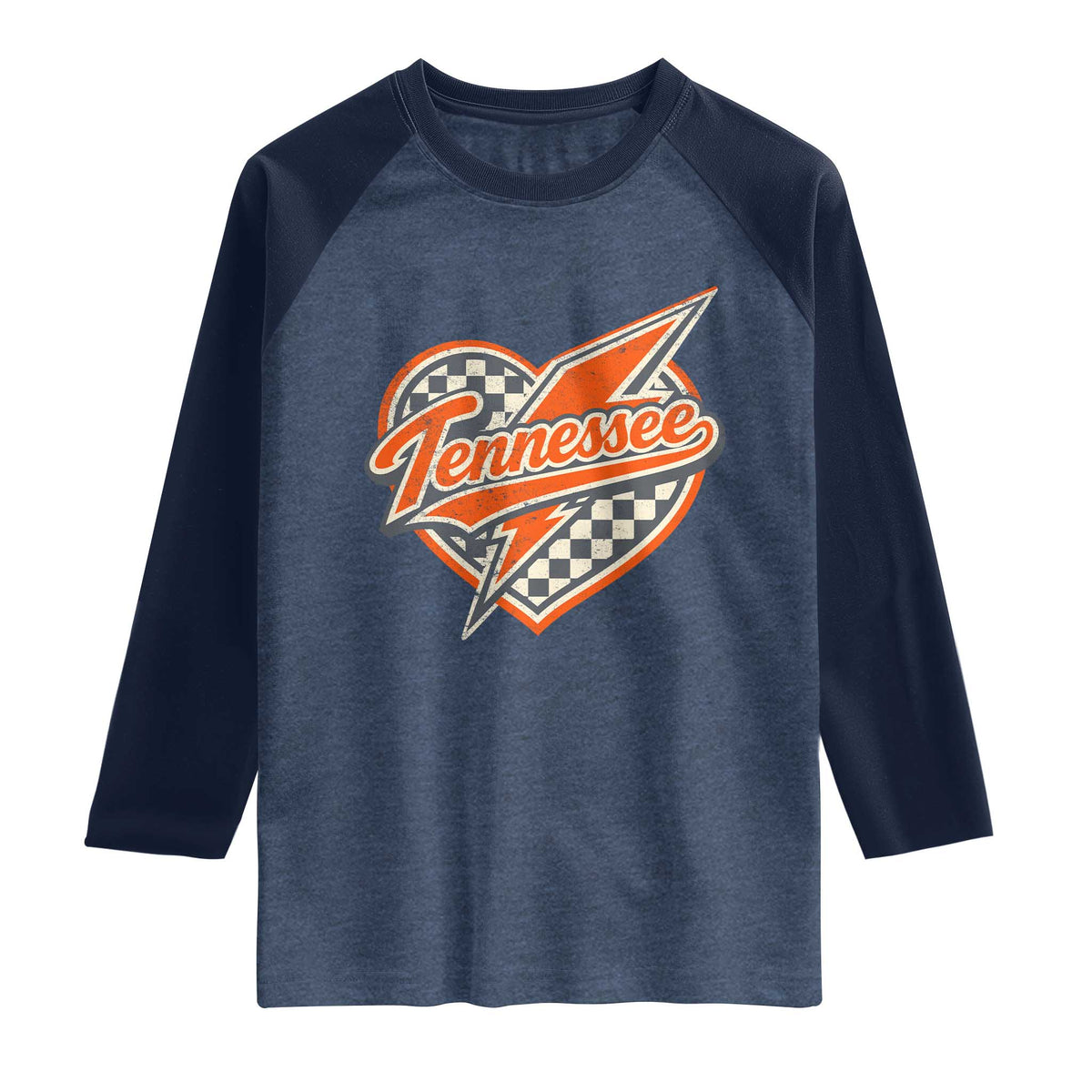 Vintage Tennessee Raglan Shirt Checkered Heart Love TN Orange US State TS10 Heather Denim Navy Print Your Wear