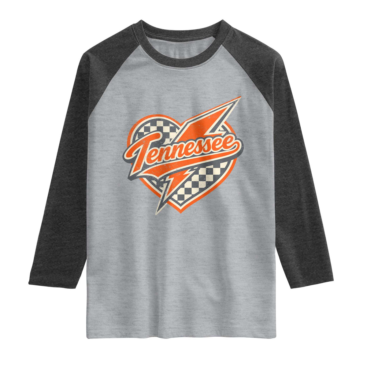 Vintage Tennessee Raglan Shirt Checkered Heart Love TN Orange US State TS10 Heather Gray Heather Charcoal Print Your Wear