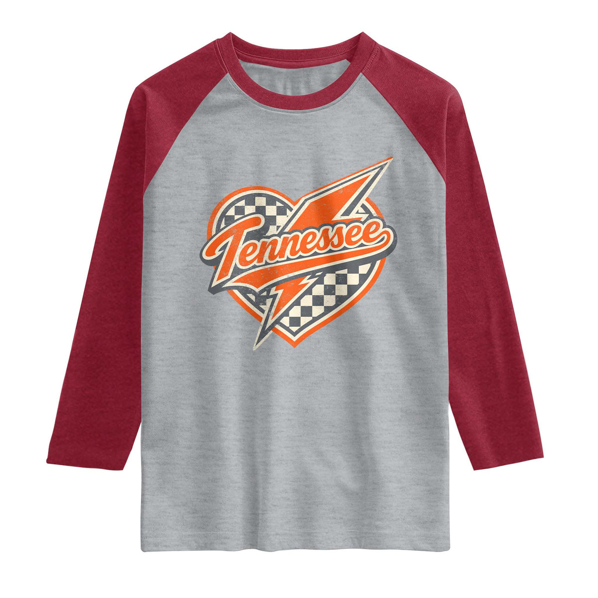 Vintage Tennessee Raglan Shirt Checkered Heart Love TN Orange US State TS10 Heather Gray Heather Red Print Your Wear