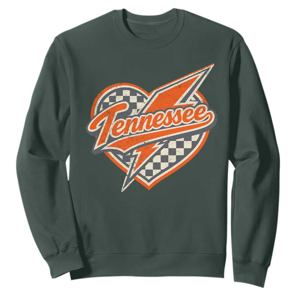 Vintage Tennessee Sweatshirt Checkered Heart Love TN Orange US State TS10 Dark Forest Green Print Your Wear