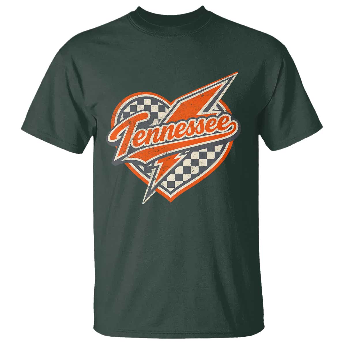 Vintage Tennessee T Shirt Checkered Heart Love TN Orange US State TS10 Dark Forest Green Print Your Wear