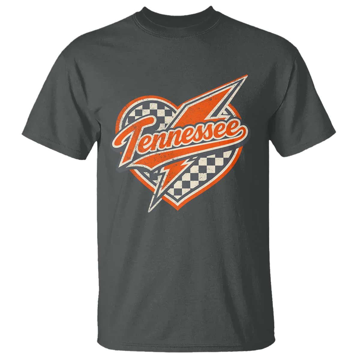 Vintage Tennessee T Shirt Checkered Heart Love TN Orange US State TS10 Dark Heather Print Your Wear
