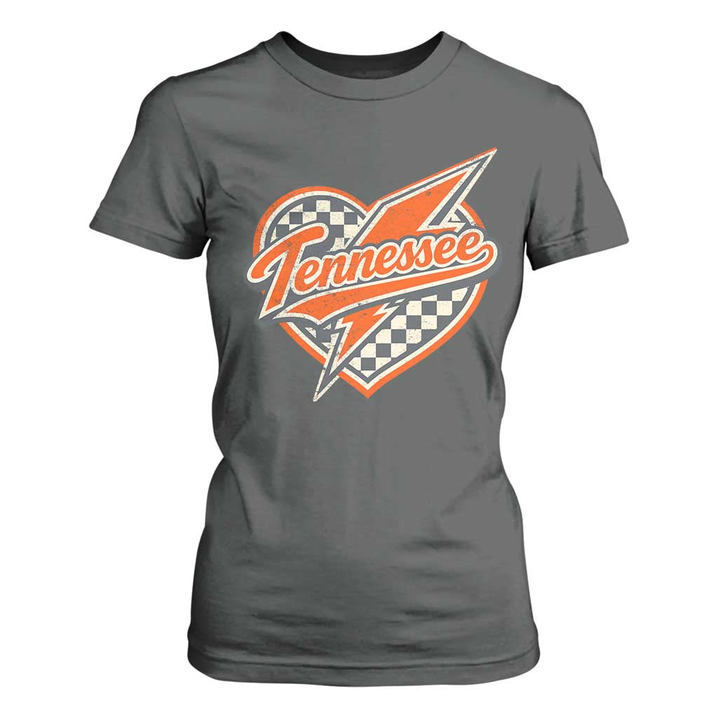 Vintage Tennessee T Shirt For Women Checkered Heart Love TN Orange US State TS10 Dark Heather Print Your Wear